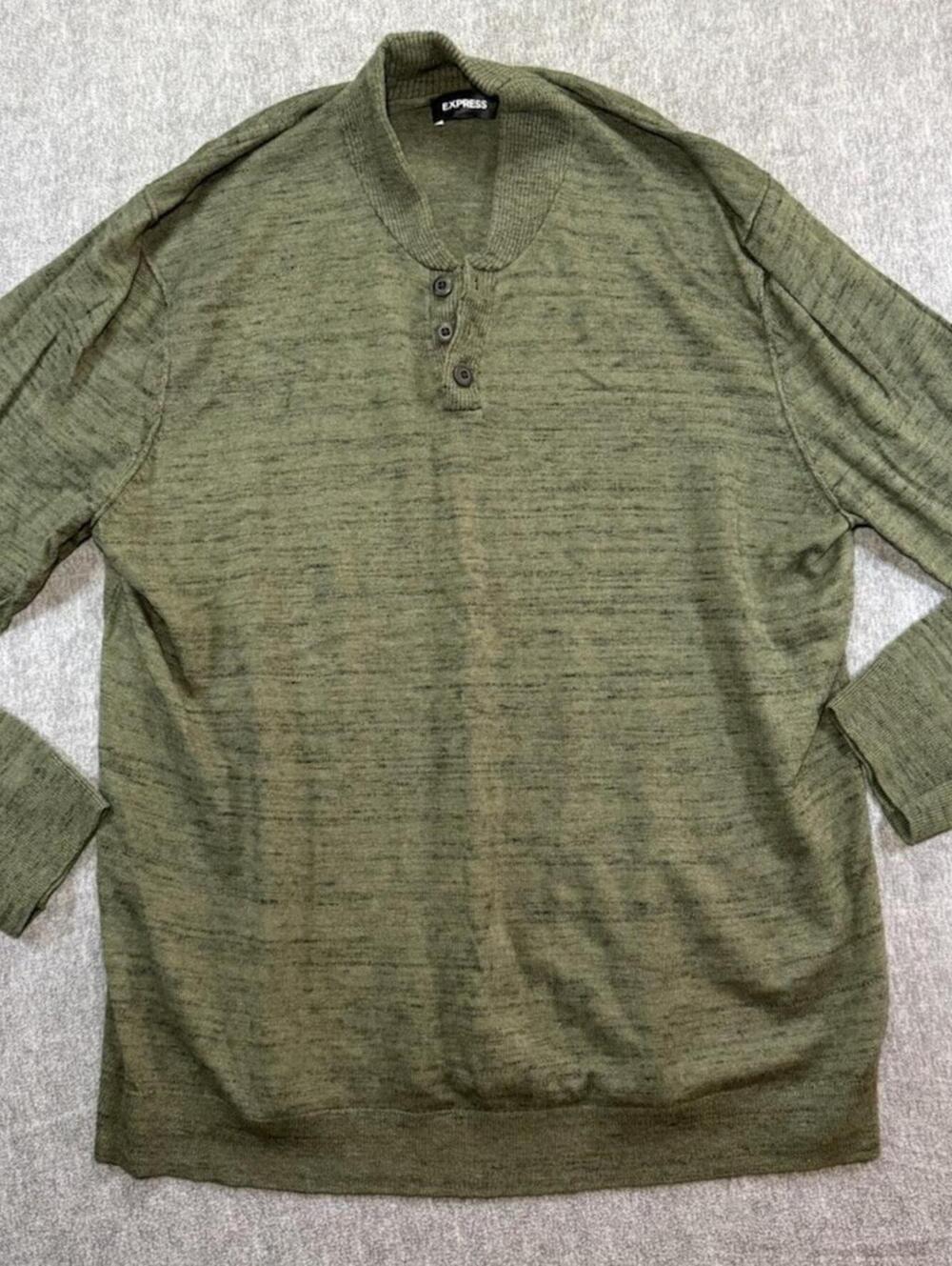 Express Men’s 2XL Green Long Sleeve Sweater, 70% Cotton 20% Nylon 10% Wool